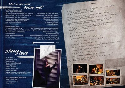 Diseño de discos y sesiones de fotos para músicos en Asturias, Alejandra Burgos, CD Out of my Blue. Letras What do You want from Me / Silence of love